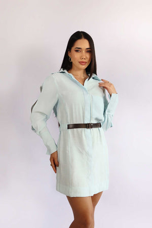 VESTIDO CURTO MANGA LONGA COM CINTO PRINCE