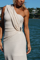 VESTIDO LONGO UM OMBRO SÓ BRANCO DOURE