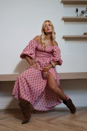 VESTIDO MIDI LASTEX ROSÊ FLOW