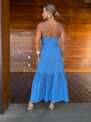 VESTIDO MIDI ALÇAS LINHO BLUE SKY