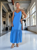 VESTIDO MIDI ALÇAS LINHO BLUE SKY