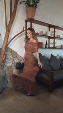 VESTIDO LONGO DRAPEADO TULE VIVACE