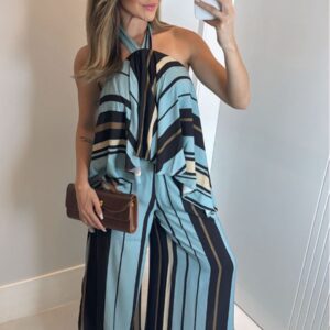 CONJUNTO DE CALÇA FLUIDA COM BATA LISTRAS ORLA