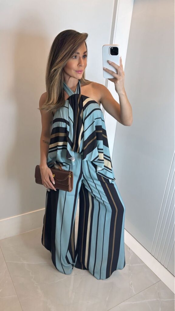 CONJUNTO DE CALÇA FLUIDA COM BATA LISTRAS ORLA