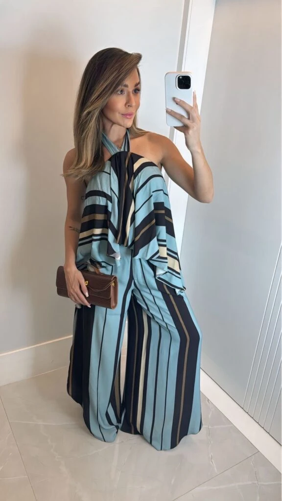 CONJUNTO DE CALÇA FLUIDA COM BATA LISTRAS ORLA